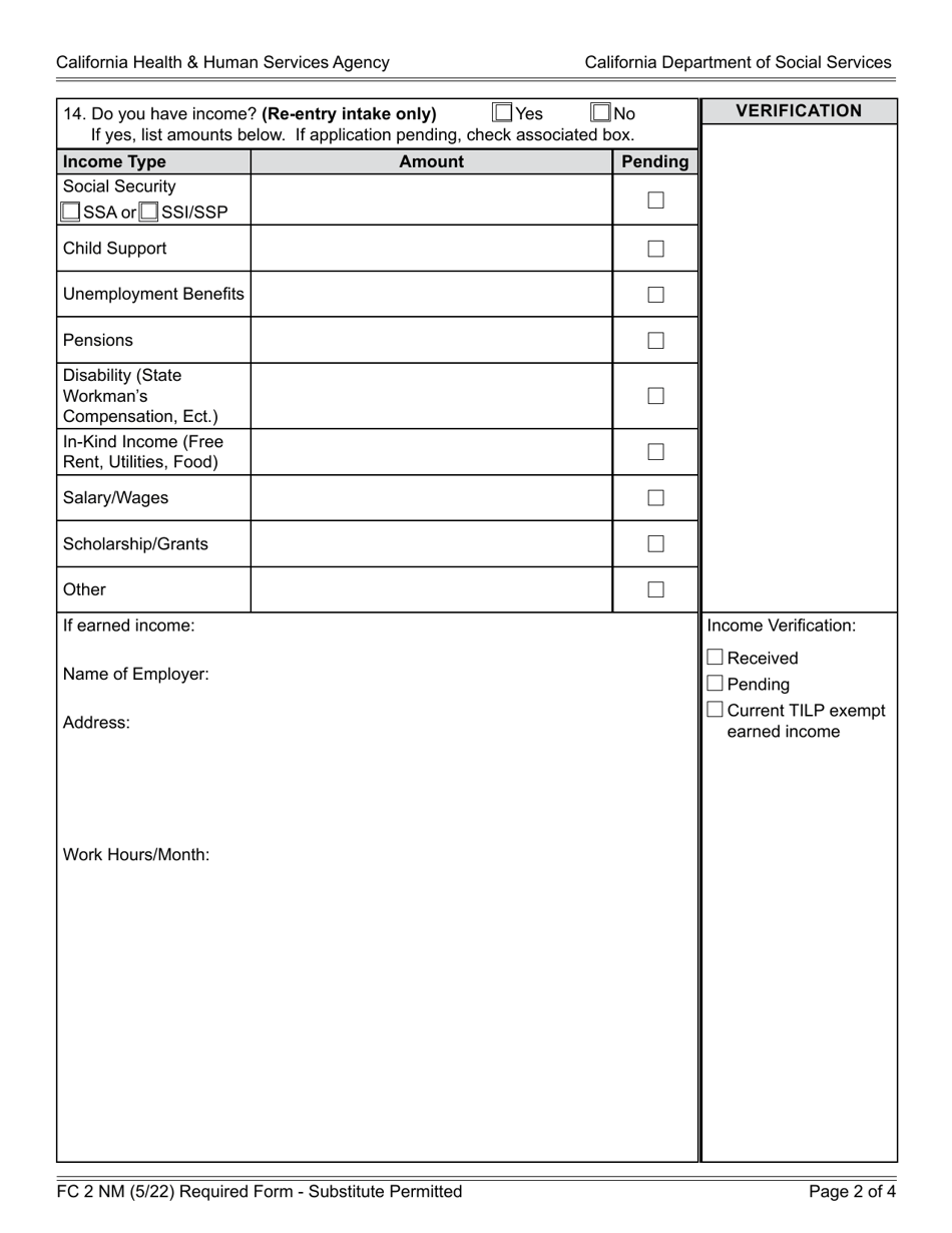 Form FC2 NM Statement of Facts Supporting Eligibility for AFDC-Extended Foster Care (Efc) - California, Page 2