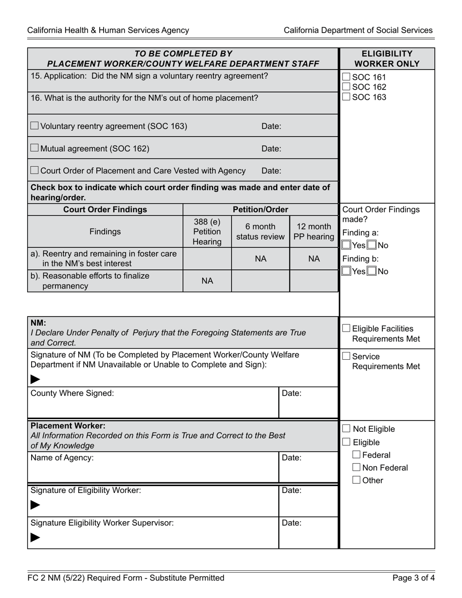 Form FC2 NM Statement of Facts Supporting Eligibility for AFDC-Extended Foster Care (Efc) - California, Page 3