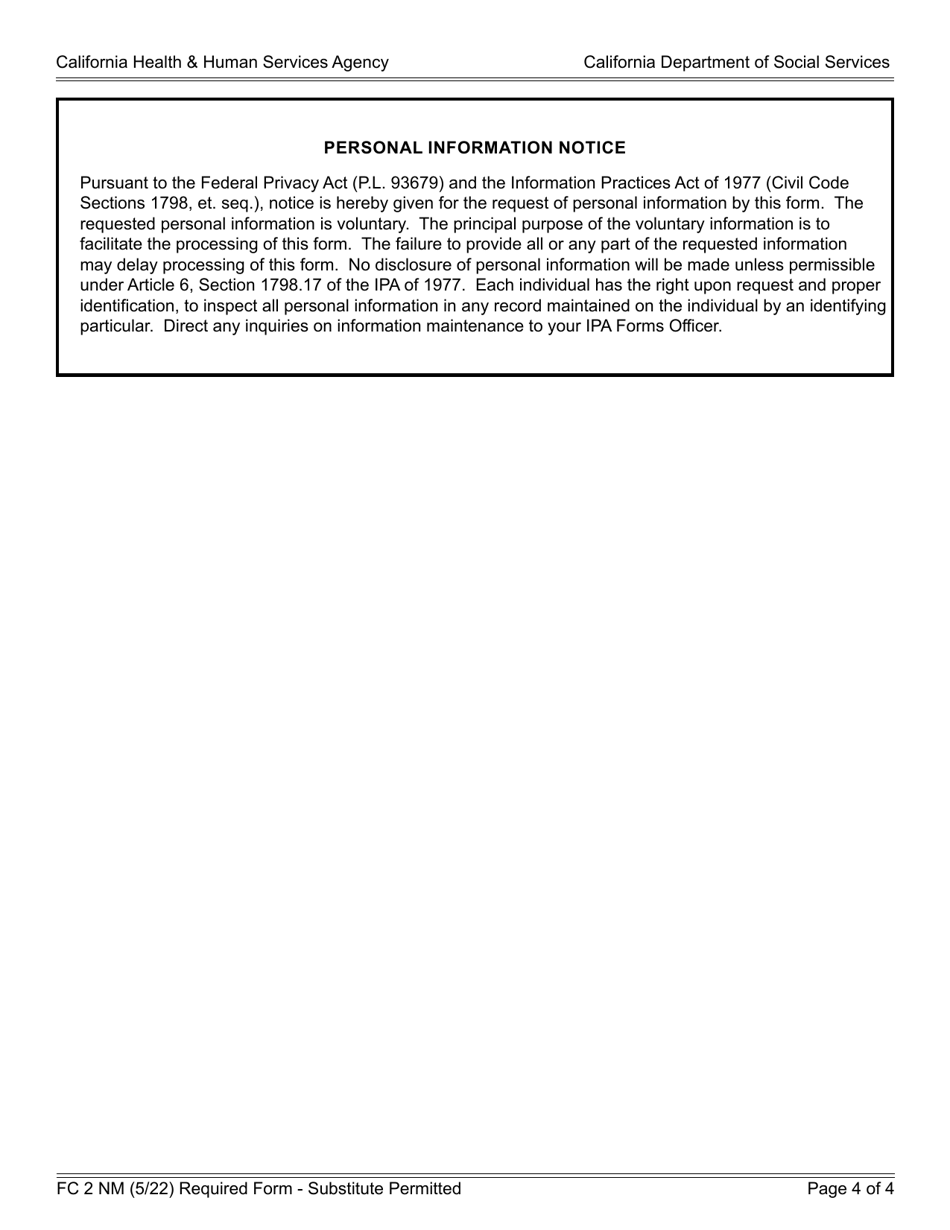 Form FC2 NM Statement of Facts Supporting Eligibility for AFDC-Extended Foster Care (Efc) - California, Page 4