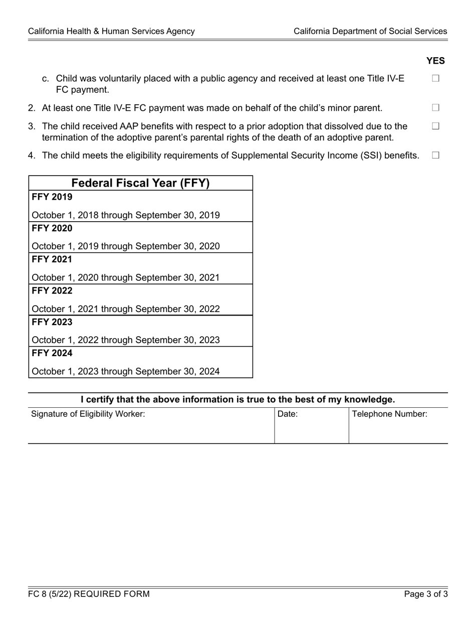 Form FC8 Federal Eligibility Certification for Adoption Assistance Program - California, Page 3