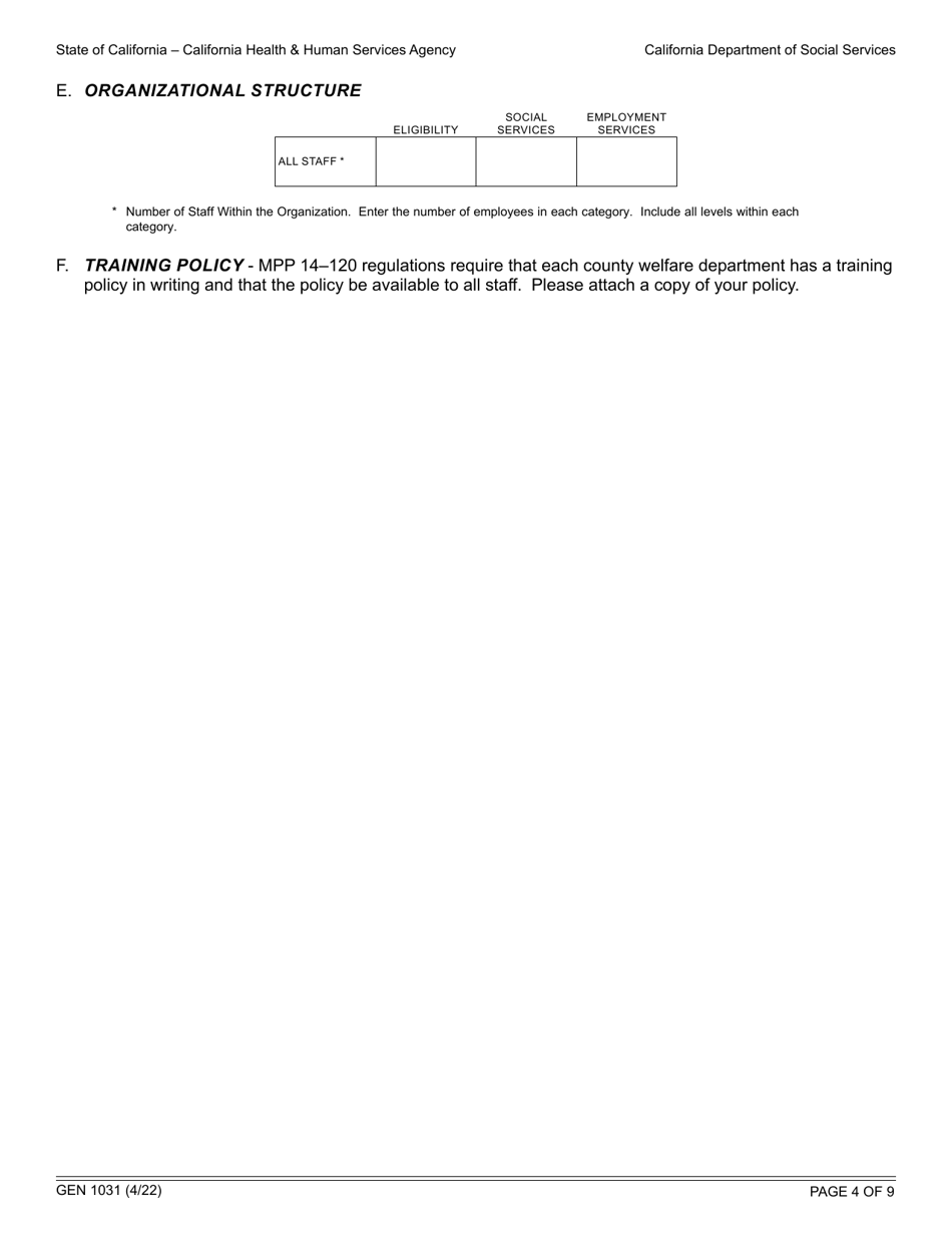 Form GEN1031 Annual County Training Plan - California, Page 4