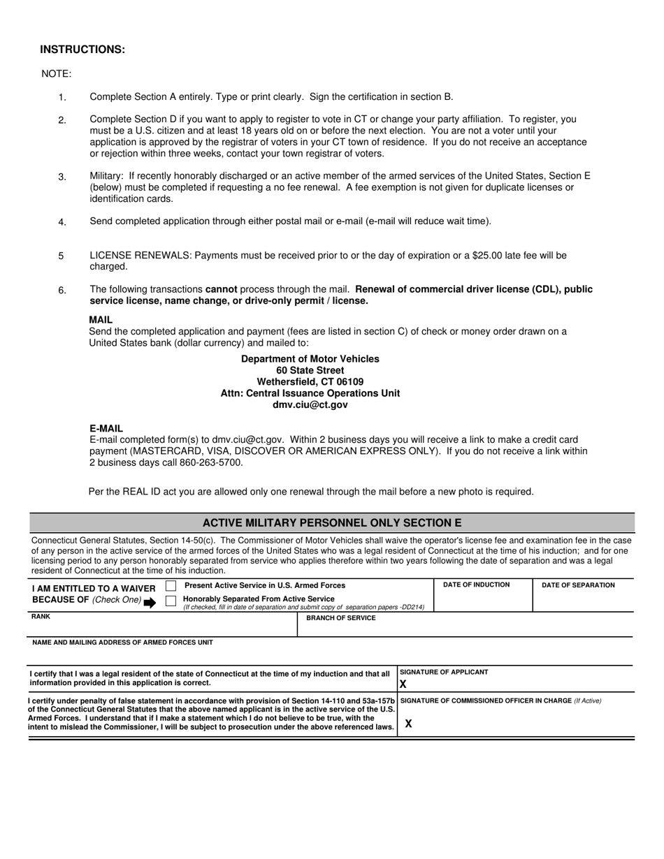 Form B-350 Request for a Connecticut Drivers License / Identification Card by Mail - Connecticut, Page 2
