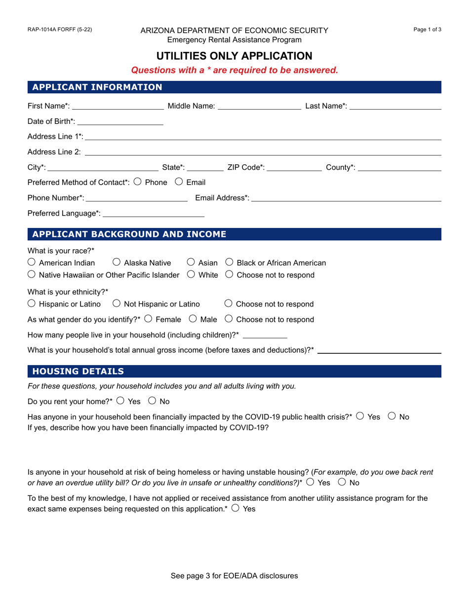 Form RAP1014A Download Fillable PDF or Fill Online Utilities Only