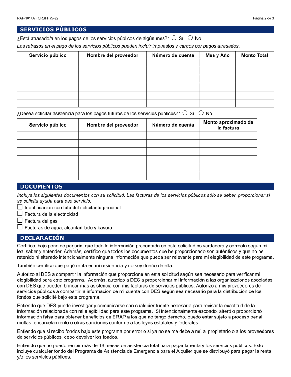Formulario RAP-1014A-S Solicitud Solo Para Los Servicios Publicos - Arizona (Spanish), Page 2