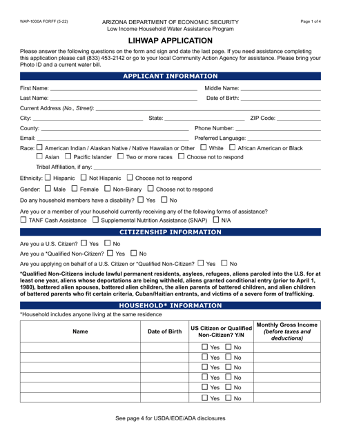 Form WAP-1000A Lihwap Application - Arizona