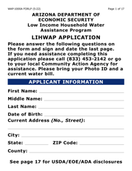 Document preview: Form WAP-1000A-LP Lihwap Application (Large Print) - Arizona