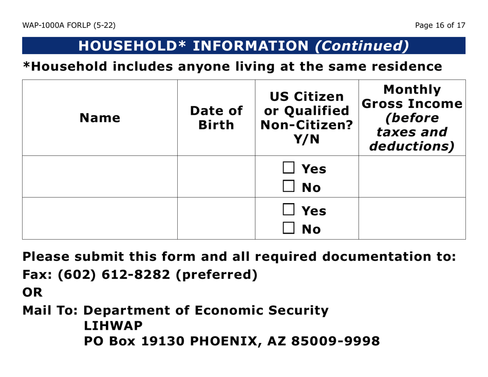 Form WAP-1000A-LP Lihwap Application (Large Print) - Arizona, Page 16