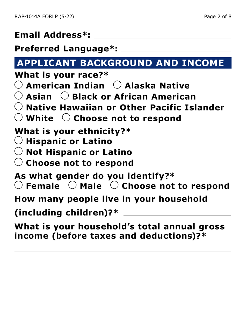 Form RAP-1014A-LP Emergency Rental Assistance Program Utilities Only Application (Large Print) - Arizona, Page 2