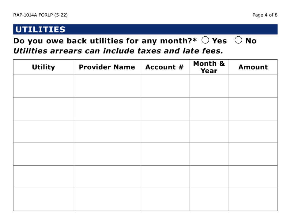 Form RAP-1014A-LP Emergency Rental Assistance Program Utilities Only Application (Large Print) - Arizona, Page 4