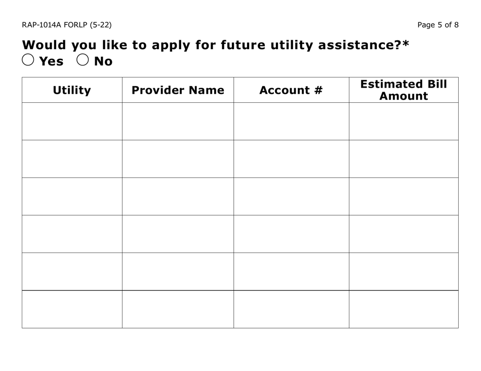Form RAP-1014A-LP Emergency Rental Assistance Program Utilities Only Application (Large Print) - Arizona, Page 5