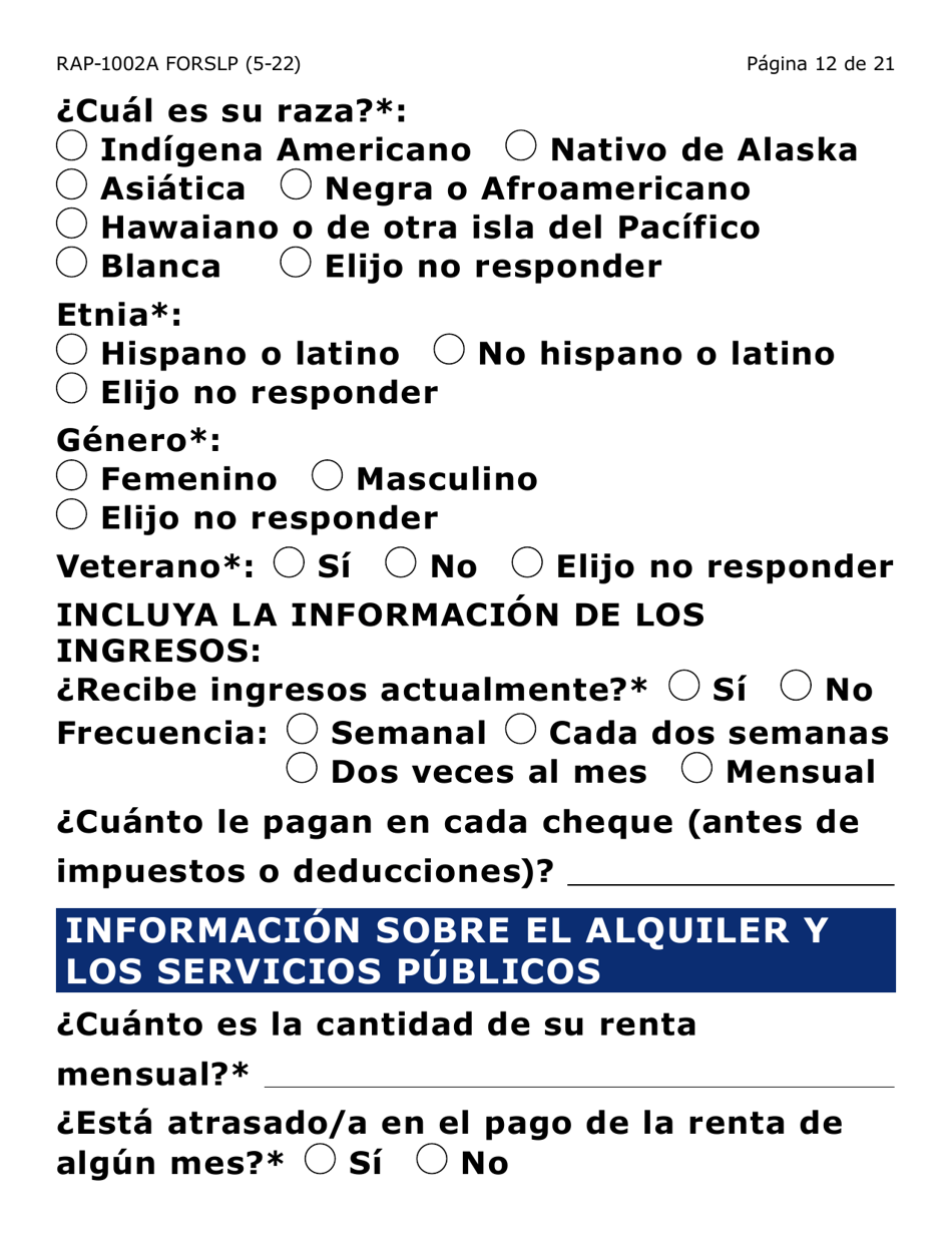 Formulario RAP-1002A-SLP Solicitud Manual Para El Programa De Asistencia De Emergencia Para El Alquiler (Letra Grande) - Arizona (Spanish), Page 12