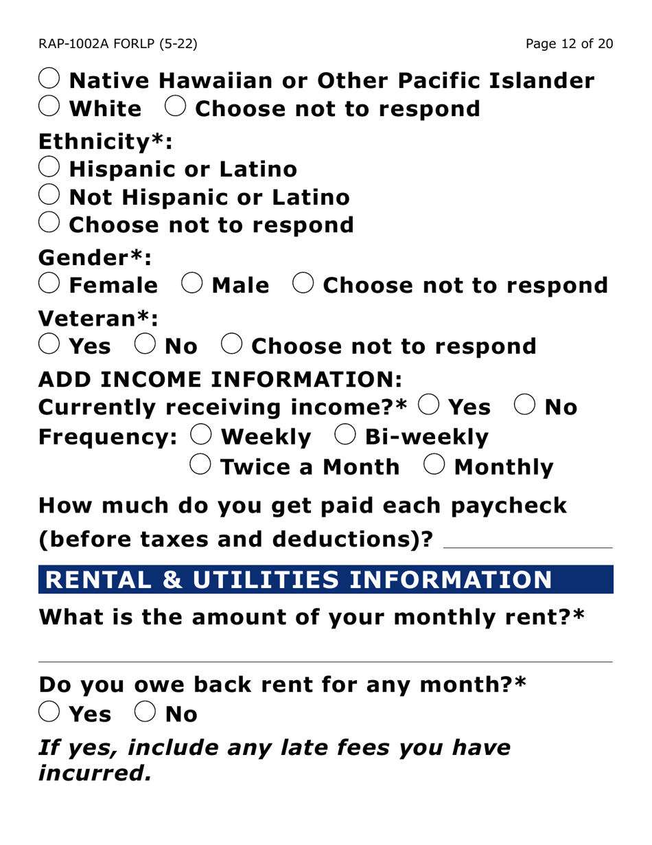 Form RAP-1002A-LP Emergency Rental Assistance Program Manual Application (Large Print) - Arizona, Page 12