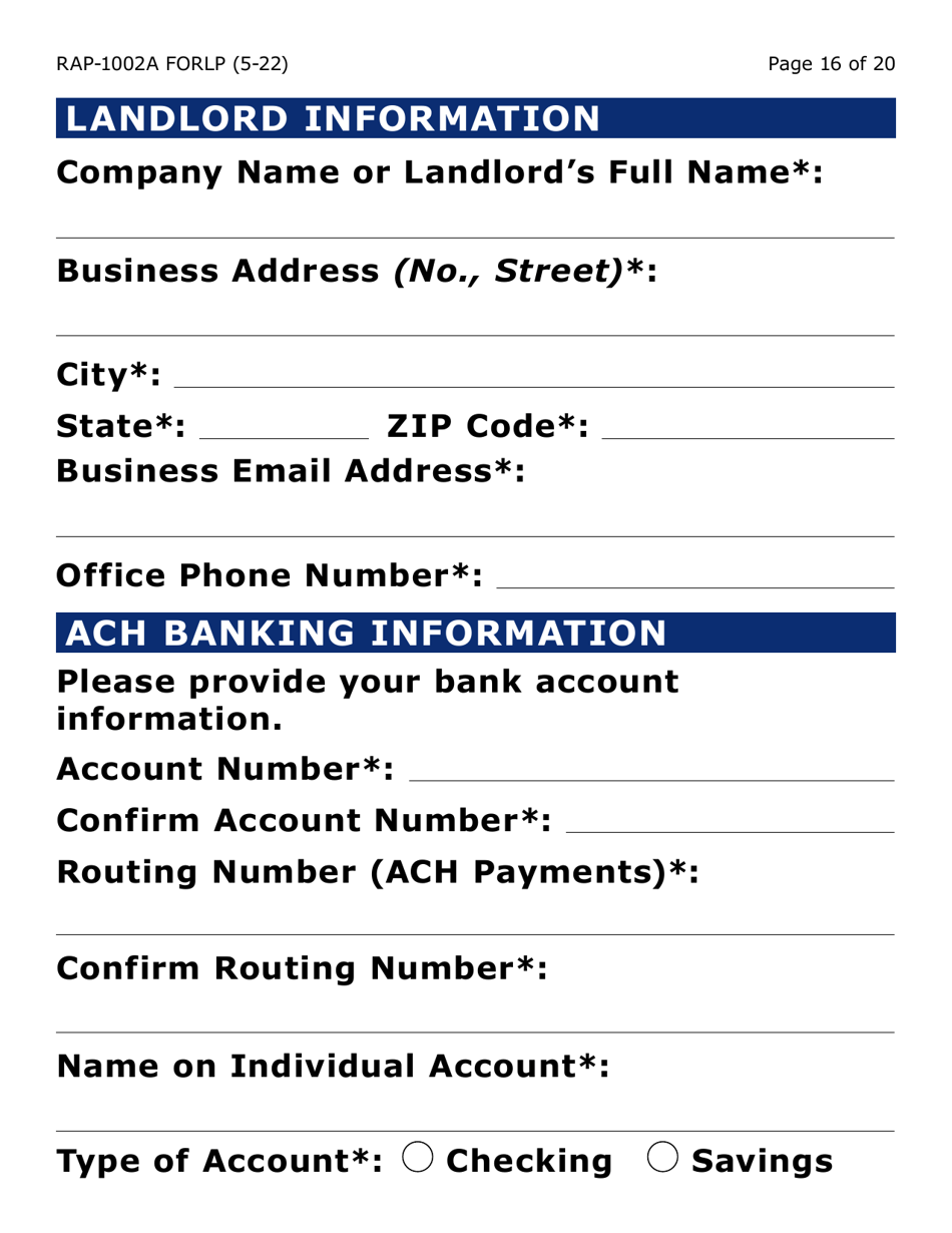 Form RAP-1002A-LP Emergency Rental Assistance Program Manual Application (Large Print) - Arizona, Page 16