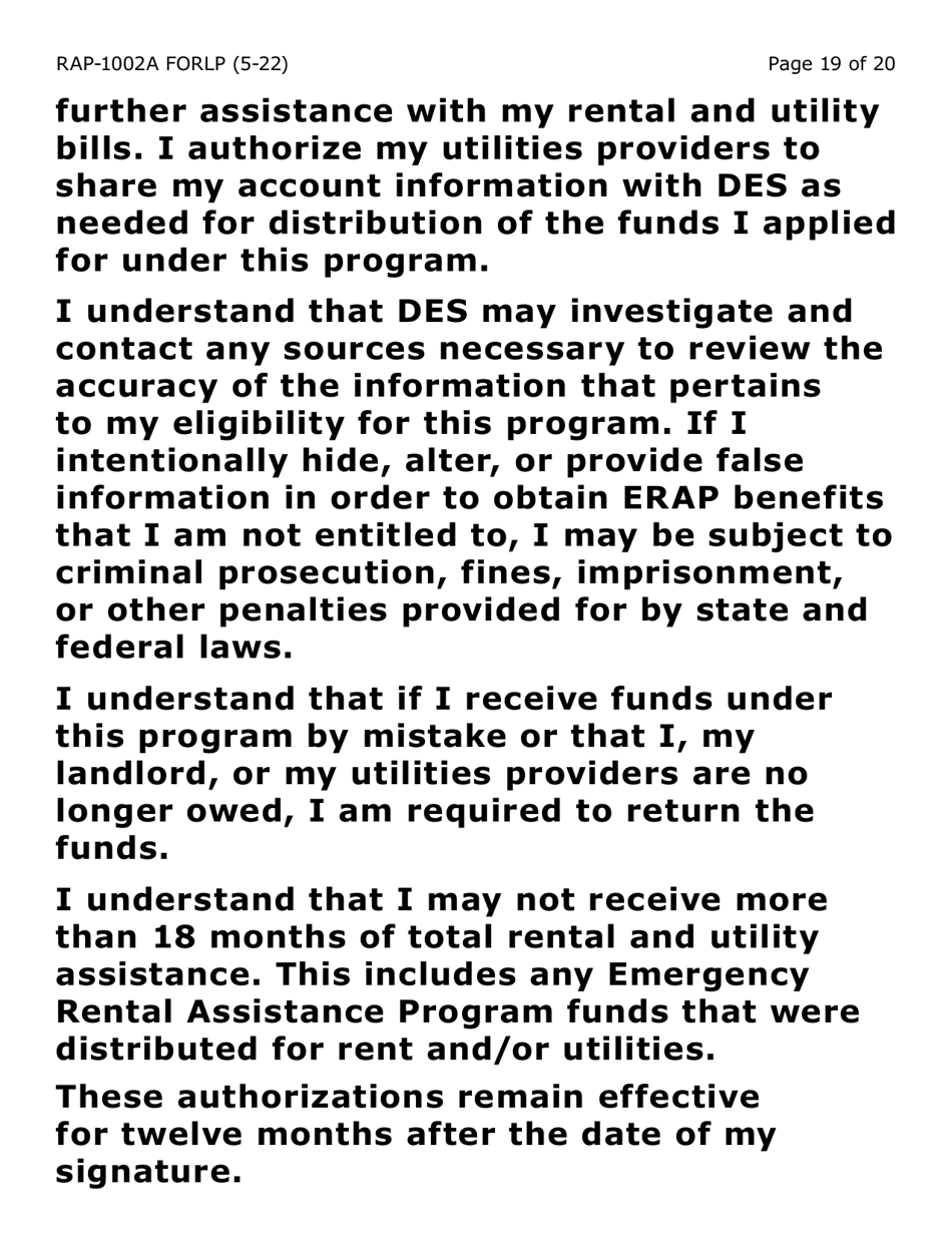 Form RAP-1002A-LP Emergency Rental Assistance Program Manual Application (Large Print) - Arizona, Page 19