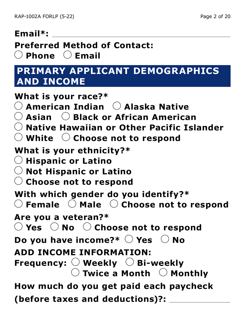 Form RAP-1002A-LP Emergency Rental Assistance Program Manual Application (Large Print) - Arizona, Page 2