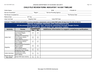 Form GCI-1133A Child File Review Form - Indicator 7 45-day Timeline - Arizona