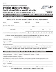 Form DMV-1B Verification of Vehicle Identification Number - West Virginia