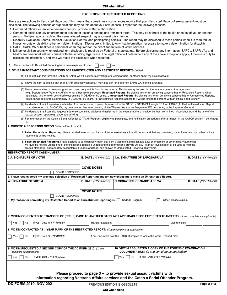 DD Form 2910 Download Fillable PDF or Fill Online Victim Reporting ...