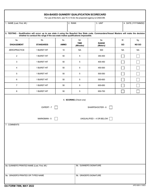 DA Form 7896 Sea-Based Gunnery Qualification Scorecard