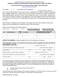 Form HSMV82053 &quot;Power of Attorney for a Motor Vehicle, Mobile Home, Vessel or Vessel With Trailer&quot; - Florida