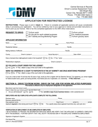 Form DMV-21 Application for Restricted License - Nevada, Page 2