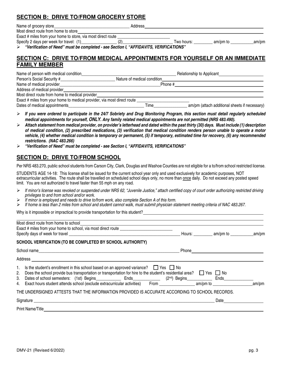 Form DMV-21 - Fill Out, Sign Online and Download Fillable PDF, Nevada ...