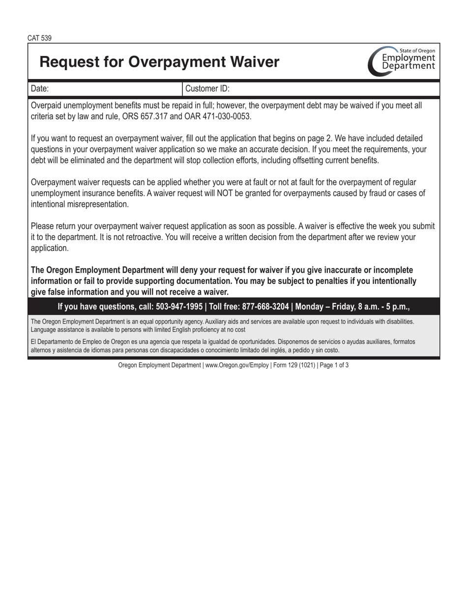 Form 129 Fill Out Sign Online And Download Fillable Pdf Oregon Templateroller 3629