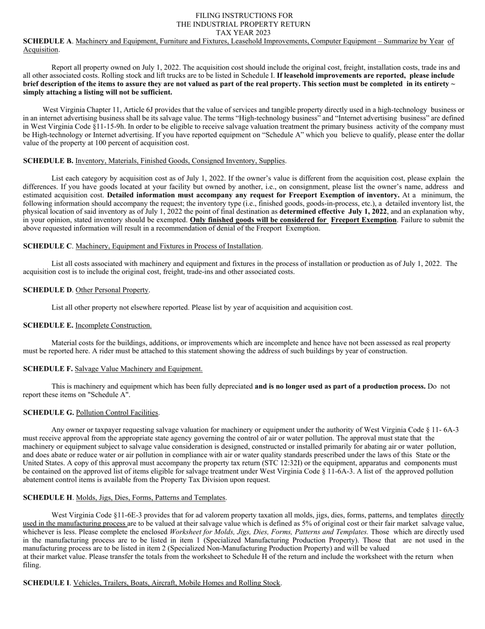 Instructions for Form STC12:32I Industrial Business Property Return - West Virginia, Page 1