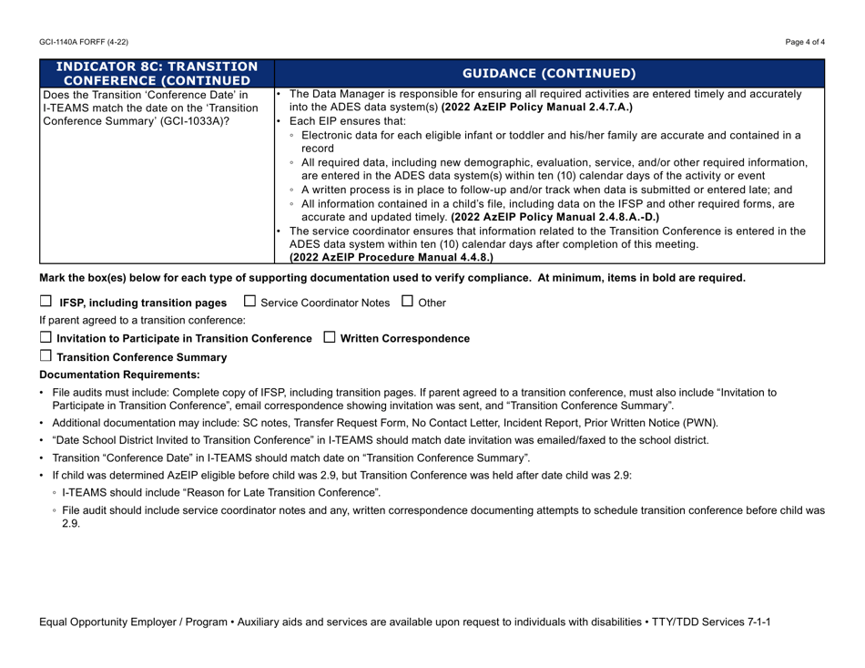 Form GCI-1140A Child File Review Form - Indicator 8c Transition Conference (Tc) (Guidance) - Arizona, Page 4