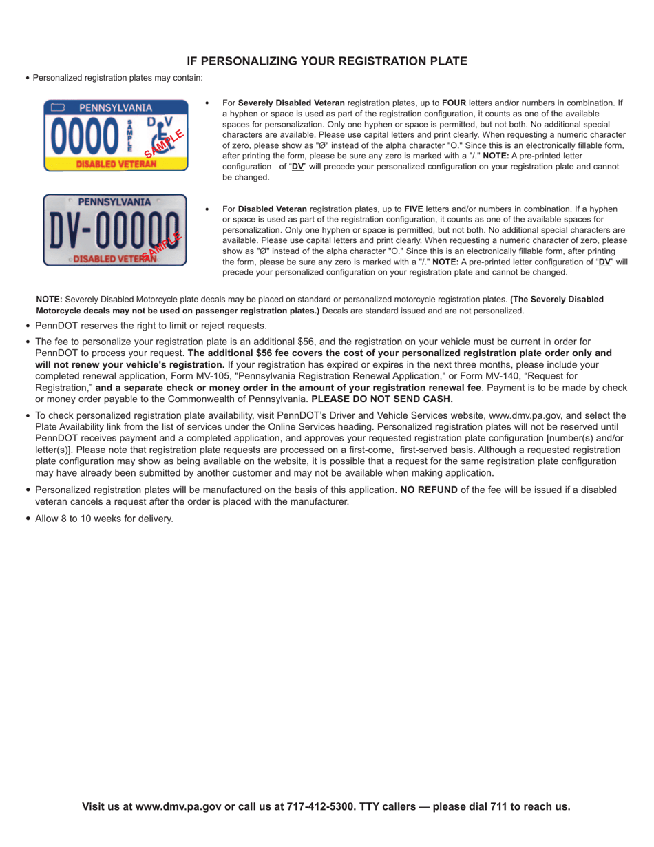 Form MV-145V Application for Disabled Veteran, Severely Disabled Veteran Registration Plate or Severely Disabled Veteran Motorcycle Plate Decal - Pennsylvania, Page 3