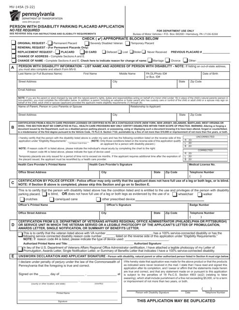 Form MV-145A  Printable Pdf