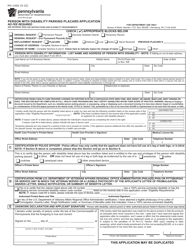 Form MV-145A Person With Disability Parking Placard Application - Pennsylvania