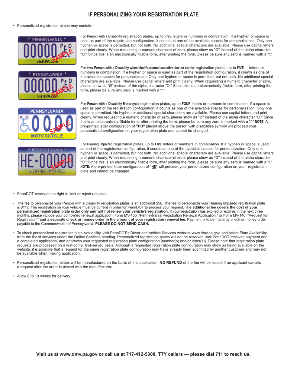Form MV-145 Application for Person With a Disability or Hearing Impaired Registration Plate or a Person With a Disability Motorcycle Plate - Pennsylvania, Page 3