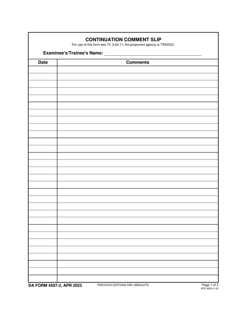 DA Form 4507-2  Printable Pdf