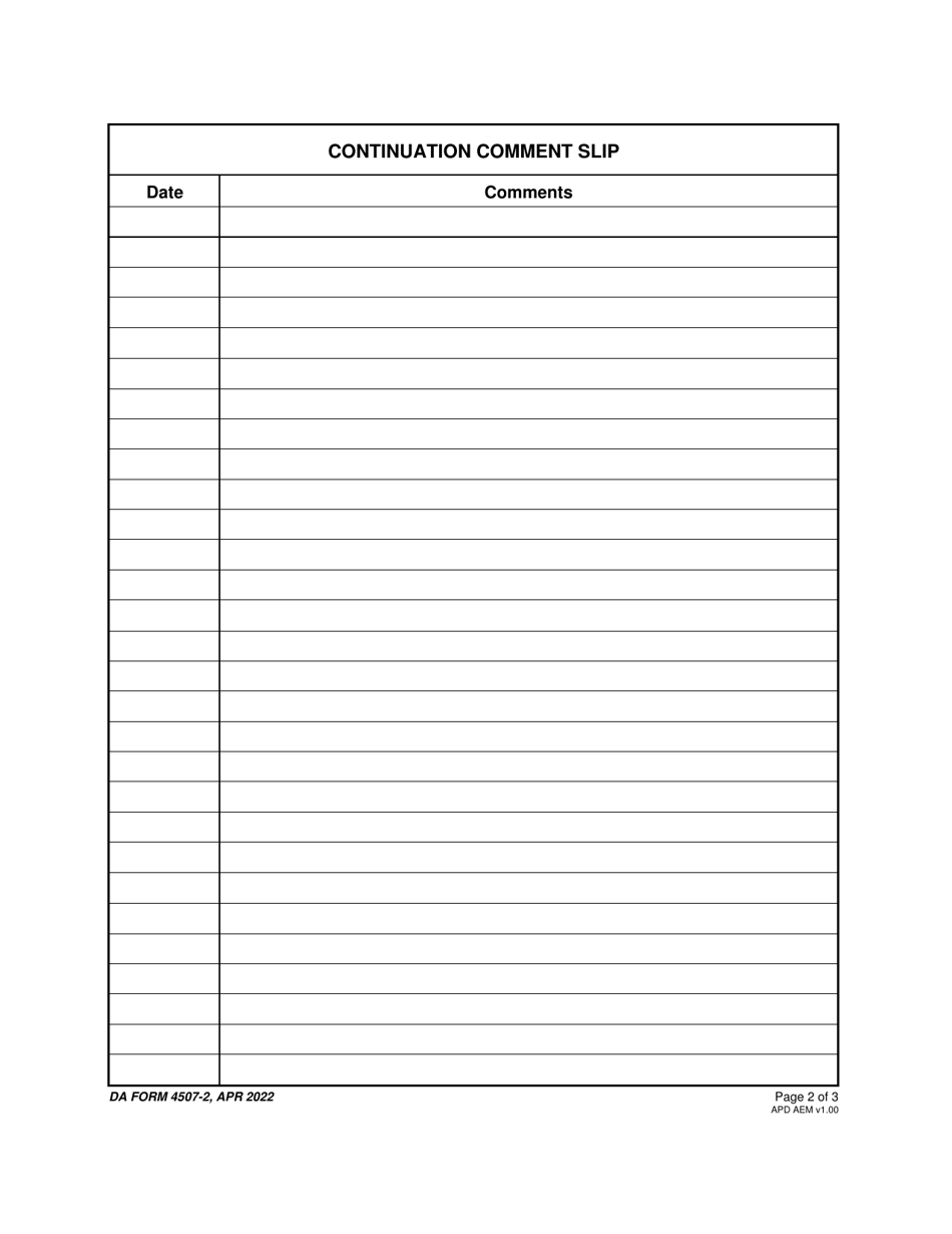 DA Form 4507-2 Download Fillable PDF or Fill Online Continuation ...