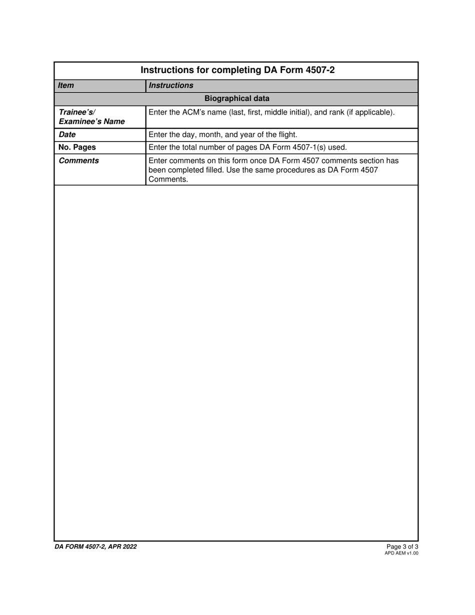 DA Form 4507-2 Continuation Comment Slip, Page 3