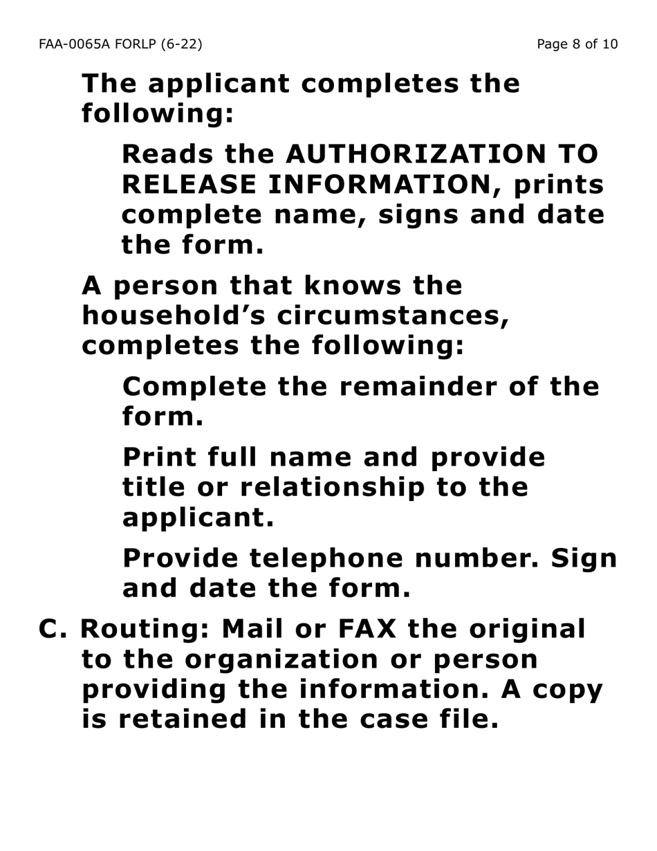 Form FAA-0065A-LP Verification of Living Arrangements / Residential Address (Large Print) - Arizona, Page 8
