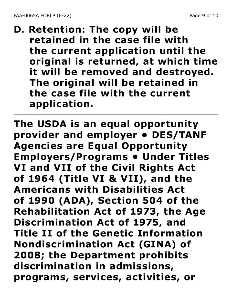 Form FAA-0065A-LP Verification of Living Arrangements / Residential Address (Large Print) - Arizona, Page 9