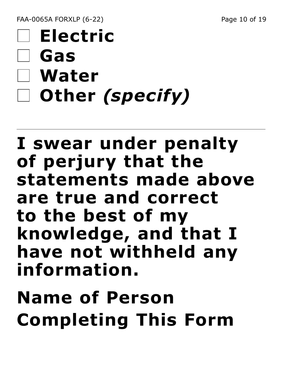 Form FAA-0065A-XLP Verification of Living Arrangements / Residential Address (Extra Large Print) - Arizona, Page 10