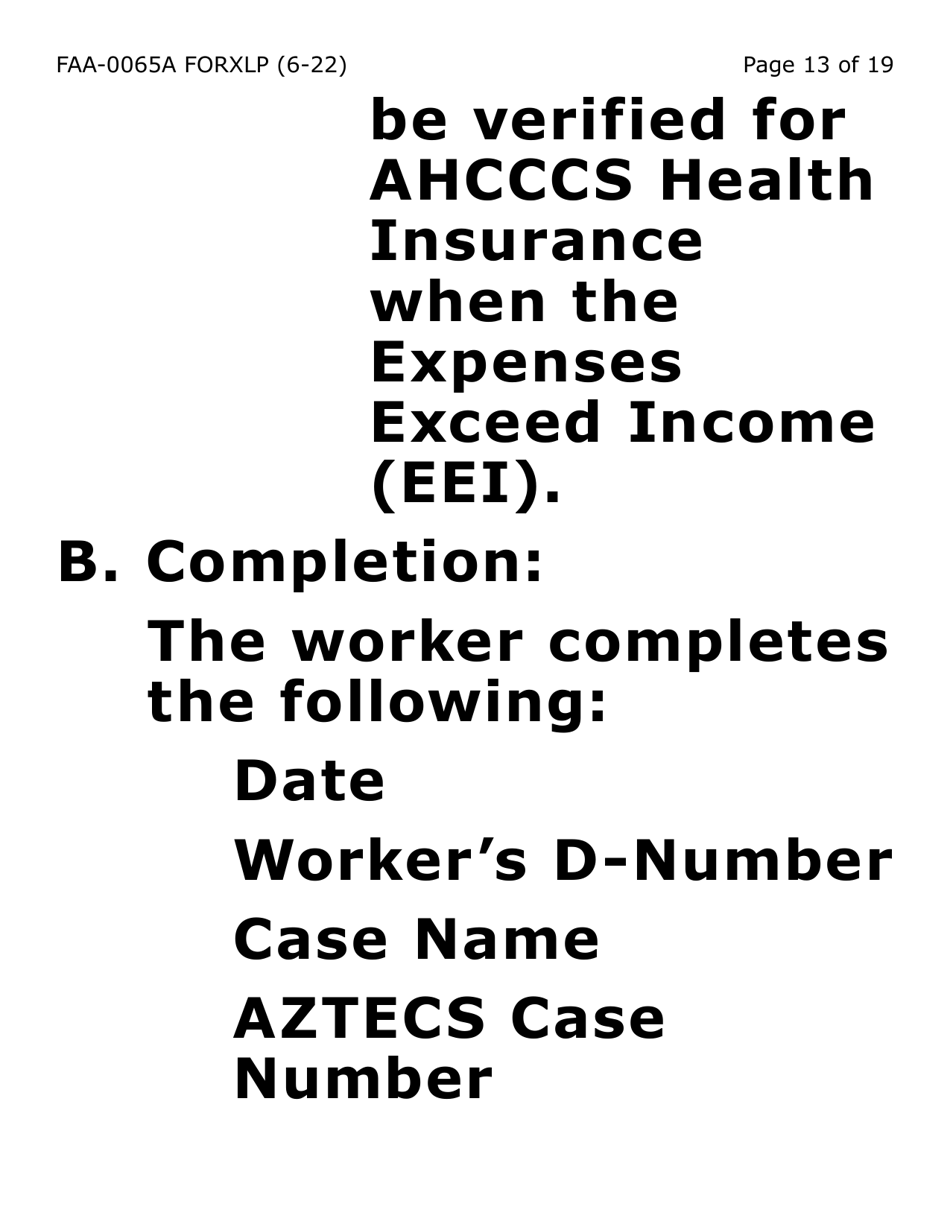 Form FAA-0065A-XLP Verification of Living Arrangements / Residential Address (Extra Large Print) - Arizona, Page 13