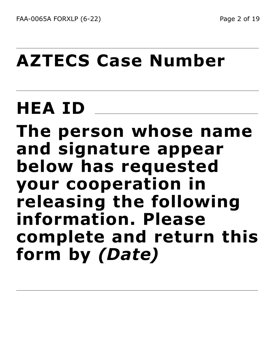 Form FAA-0065A-XLP Verification of Living Arrangements / Residential Address (Extra Large Print) - Arizona, Page 2
