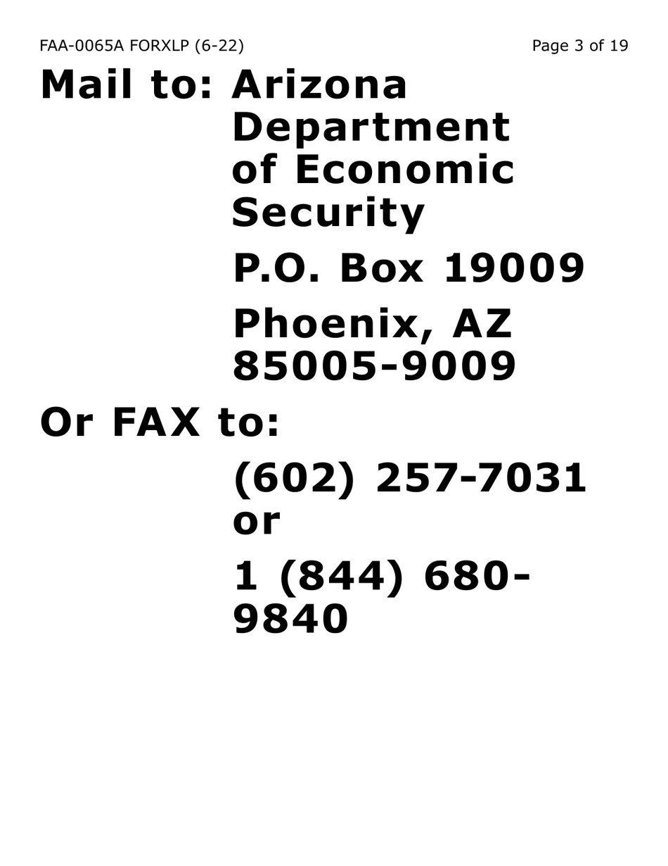 Form FAA-0065A-XLP Verification of Living Arrangements / Residential Address (Extra Large Print) - Arizona, Page 3