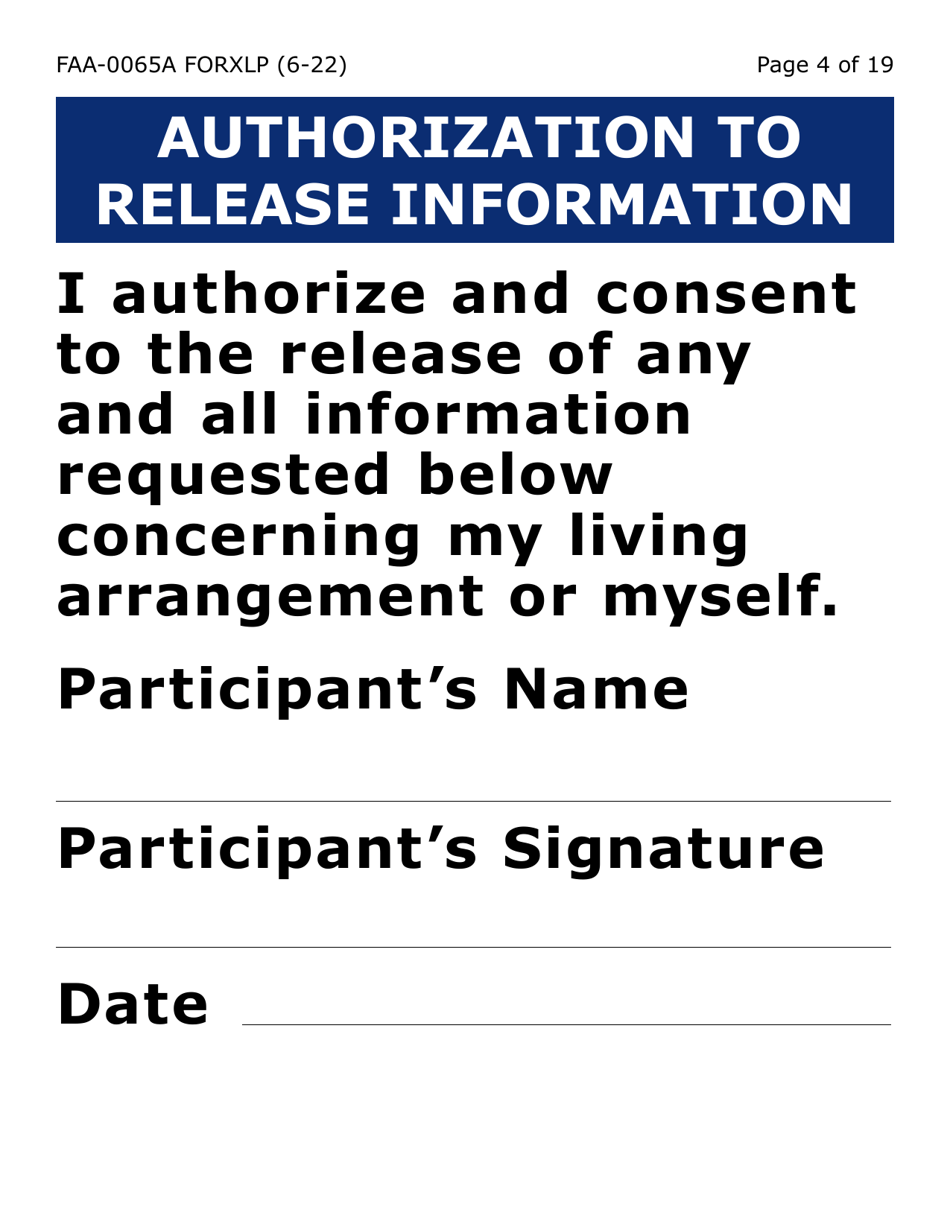 Form FAA-0065A-XLP Verification of Living Arrangements / Residential Address (Extra Large Print) - Arizona, Page 4