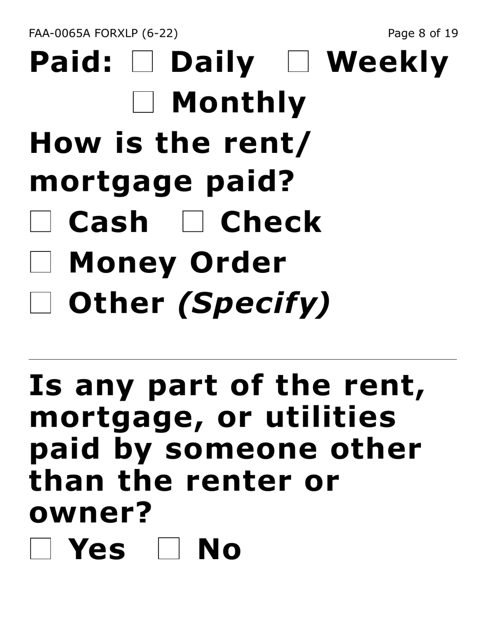 Form FAA-0065A-XLP Verification of Living Arrangements / Residential Address (Extra Large Print) - Arizona, Page 8