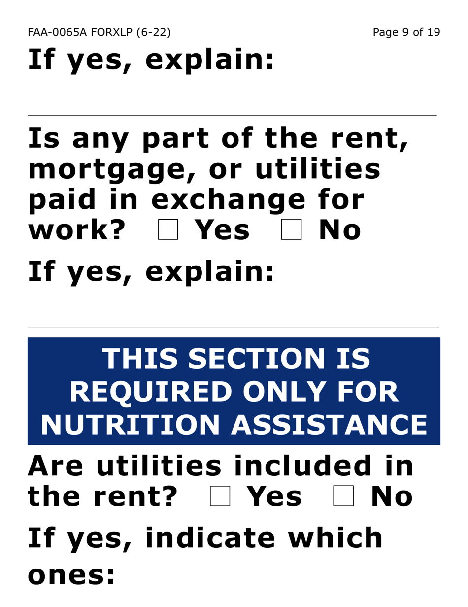 Form FAA-0065A-XLP Verification of Living Arrangements / Residential Address (Extra Large Print) - Arizona, Page 9