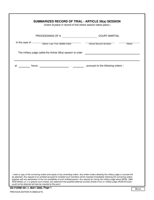 DD Form 491-1  Printable Pdf