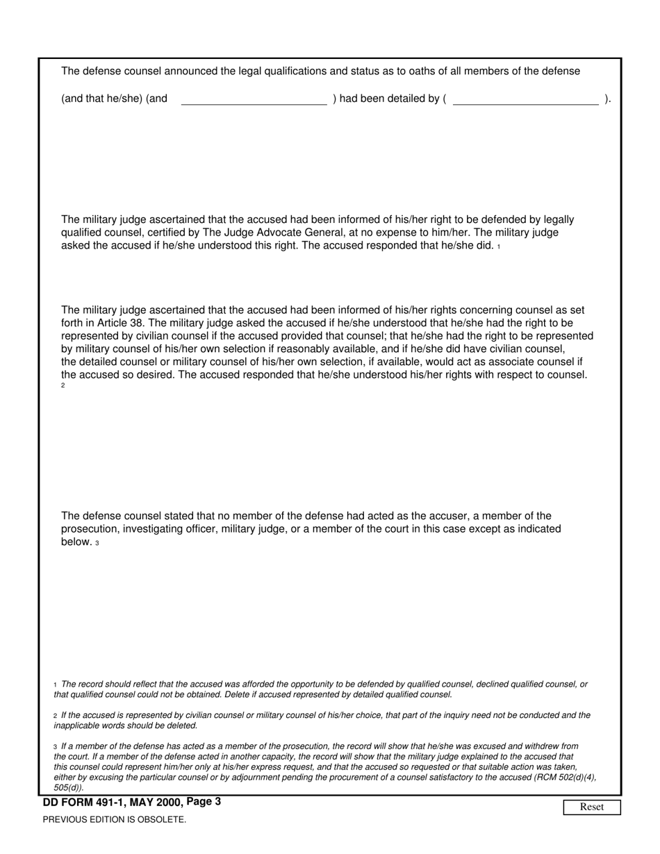 DD Form 491-1 Summarized Record of Trial - Article 39(A) Session, Page 3