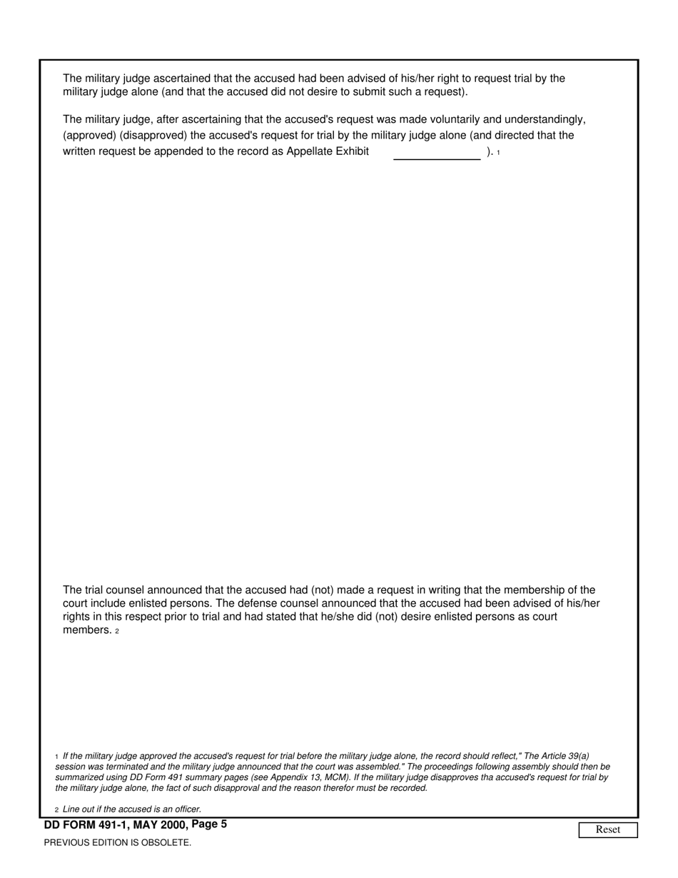 DD Form 491-1 Summarized Record of Trial - Article 39(A) Session, Page 5
