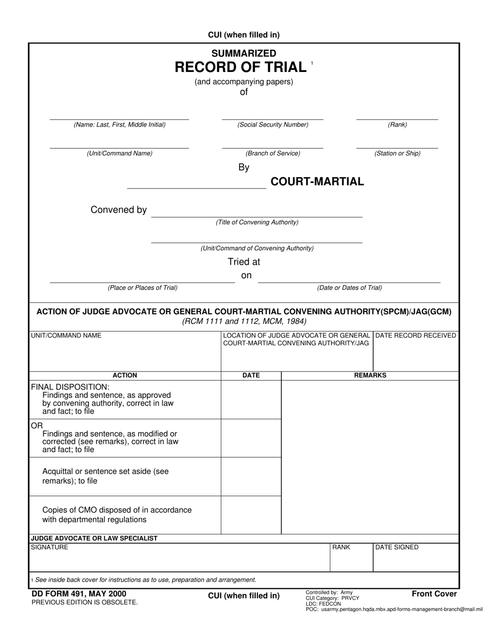DD Form 491 Summarized Record of Trial, Page 1