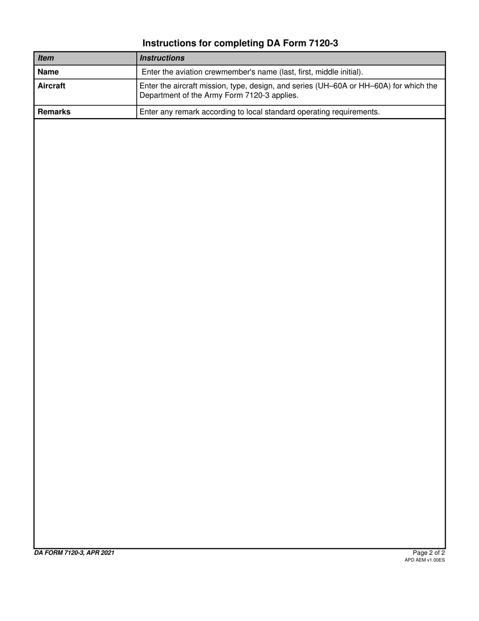 DA Form 7120-3 Crew Member Task Performance and Evaluation Requirements Remarks and Certification, Page 2